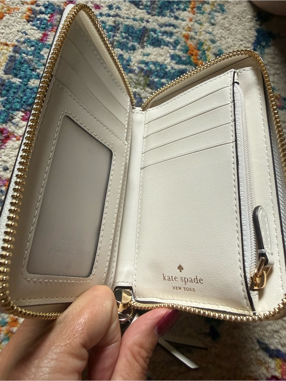kate spade Natural Straw Zip Wallet with White Trim - Picture 3 of 5